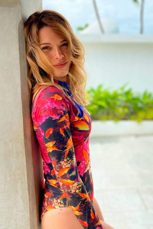 Long Sleeve Womens One Piece Swimsuits, Arrecife printed, Bathing Suit for Women, Swim Suit UPF 50+ SPF UV Protected