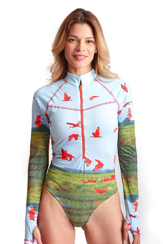 Long Sleeve Womens One Piece Swimsuits, Los Llanos printed, Bathing Suit for Women, Swim Suit UPF 50+ SPF UV Protected